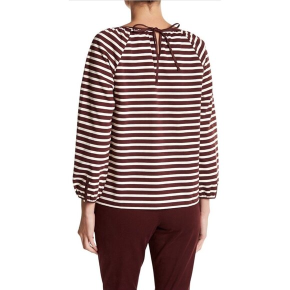 🆕J CREW Striped Peasant Top Cotton Merlot Brown XXS - Picture 2 of 3